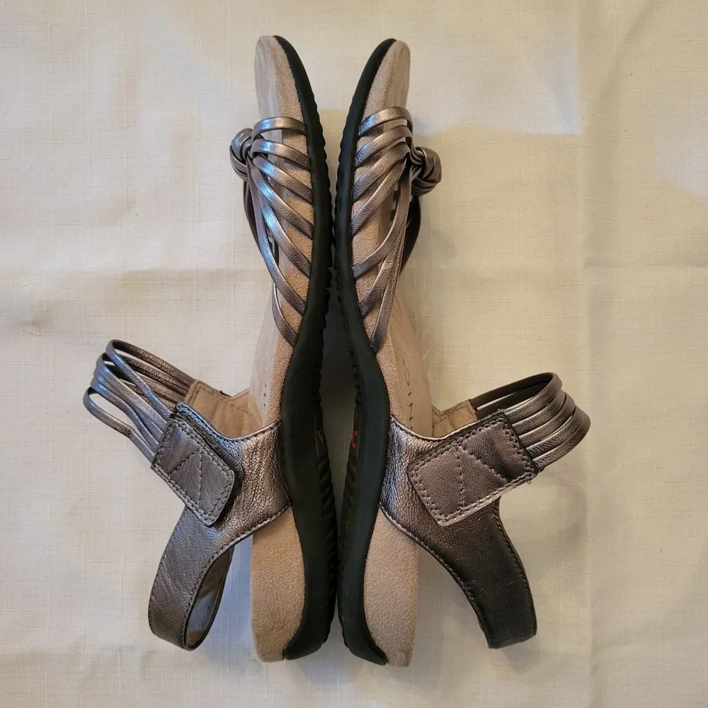Vionic 9 Sandals Pewter Metallic Strappy Leather Orthotic TALULAH Summer Glam